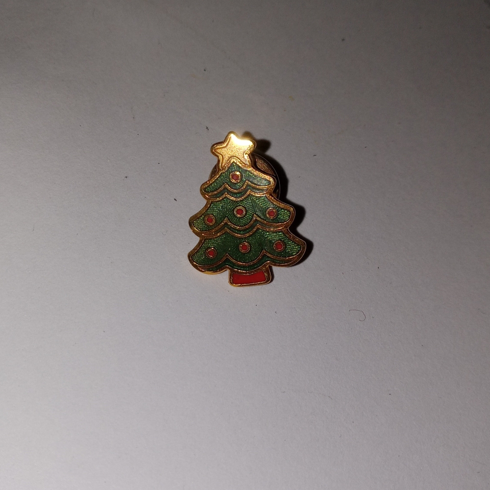 Hallmark Gold-Tone Green and Red Christmas Tree Brooch
